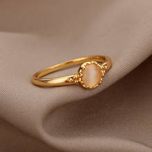Женское кольцо с опалом и цветком, золотистое циркониевое кольцо, свадебное Ювелирное Украшение, 2021 2024 - купить недорого