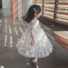 2021 г., Новое поступление, летнее модное белое кружевное платье принцессы для маленьких девочек нарядные платья для девочек, детское платье с блестками, От 1 до 6 лет 2024 - купить недорого