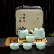 Chinês curso kung fu conjunto de chá cerâmica celadon bule porcelana conjunto de chá gaiwan xícaras de chá da cerimônia de chá pote de chá com saco de viagem 2024 - compre barato