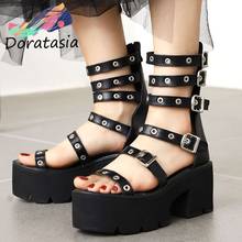 DORATASIA Large Size 43 Female Sandals Blacl Zipper Buckle Platform Fashion Sandals Women High Heel Punk Gothic Women 's Shoes 2024 - buy cheap