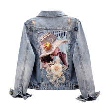 Chaqueta vaquera de manga larga para mujer, prendas de vestir de moda, ajustadas, con diamantes y flores, Vintage, Tops G065, novedad de Primavera de 2020 2024 - compra barato