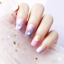 24 Pcs Nail Tips Fake Nails Mermaid Purple And Pink Gradient Artificial Pearl Diamond Decoration False Nails Fashion Sweet Girl 2024 - buy cheap