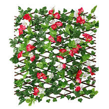 Retractable Artificial Wooden Fence With Artificial Flowers Leaves Screening Expanding Trellis Privacy Screen Fence Garden Decor 2024 - buy cheap