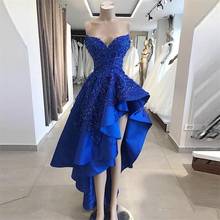 Royal Blue Prom Dresses Appliques Sweetheart Lace Sequins Beads High Low Party Dress Ruffles PromEvening Gown Formal Dress 2024 - buy cheap