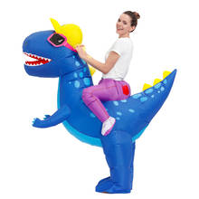 Disfraz de dinosaurio inflable para adultos, traje de fiesta con estampado de fantasía azul, t-rex, mascota 2024 - compra barato