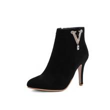 Botas De punta redonda para Mujer, botines elegantes con diamantes, botines De tacón alto al tobillo, Zapatos De fiesta De talla grande 48, otoño e invierno, K1-8 2024 - compra barato