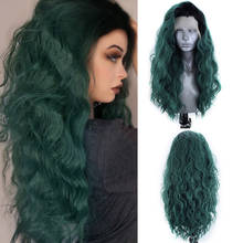 Charisma Long Wavy Wig Synthetic Lace Front Wig with Black Roots Ombre Green Natural Hairline Cosplay Wigs for Black Women 2024 - buy cheap