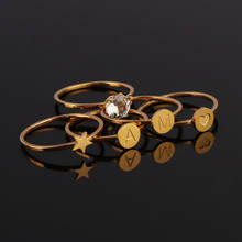 Anel de joias em aço inoxidável, para homens e mulheres, anel de lua, estrela, anel de combinação de letra, personalidade, presente para meninas 2024 - compre barato
