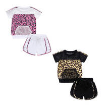 От 0 до 5 лет, летние модные комплекты одежды с леопардовым принтом для маленьких девочек футболки с короткими рукавами и принтом топы, повседневные шорты, 2 вида цветов 2024 - купить недорого