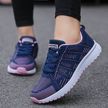 Mulheres casuais sapatos de desporto moda masculina tênis de corrida tecer malha de ar vulcanizar sapatos preto branco antiderrapante tenis feminino 2024 - compre barato