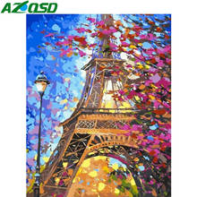 AZQSD-Cuadro de pintura por números de torre de París para adultos, dibujo sobre lienzo para colorear por números, Kits de paisaje, arte de pared moderno 2024 - compra barato