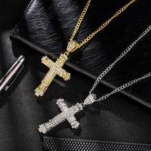 HIP HOP Micro Inset Zircon Cross Crystal Pendant Necklace Jesus Punk Christian Fashion Gold Jewelry Gift for Men 2024 - buy cheap