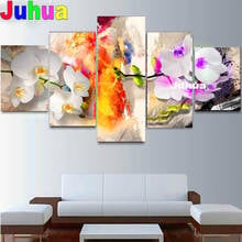 5 Panel diamond Mosaic White Orchids red Flowers diy full square/round drill diamond embroidery Painting rhinestone Multi-panel 2024 - buy cheap