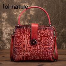 Johnature-Bolsos de lujo de diseñador para mujer, bolsos Retro hechos a mano con estampado de rayas, de cuero de vaca, de hombro y cruzados, 2021 2024 - compra barato