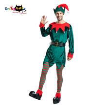 Eraspooky Deluxe Santa Claus Cosplay Green Christmas Elf Costume For Men Adult Xmas New Year Party Fancy Dress Hat 2024 - buy cheap