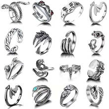 16 pçs animal cobra sapo anéis de prata cor metal punk aberto ajustável exagerada anel de dedo para mulheres presente de festa de jóias 2024 - compre barato