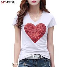 Camiseta de manga corta para mujer, remera con diseño de corazón de amor, retales de verano, camiseta lisa para mujer 2024 - compra barato