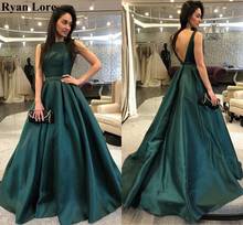 Backless A-Line Green Evening Dresses 2020 Women Party Formal Long Robe De Soiree Prom Gowns Sleeveless Abendkleider Vestidos 2024 - buy cheap