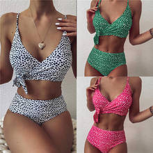 Conjunto de Bikini con estampado de puntos para mujer, traje de baño de dos piezas con sujetador cruzado y bragas para vacaciones y playa, 2021 2024 - compra barato