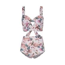 Ladies Retro Bikini Set Floral Print Swimsuits Sexy Camisole And Panty Two Piece Beachwear Bathing Suit With Bow 2024 - buy cheap