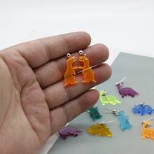 Pendientes acrílicos de dinosaurio Multicolor, colgante largo de Animal para niña, regalo de cumpleaños 2024 - compra barato