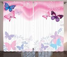 Cortinas de princesa con flores y mariposas, cortinas de flores y mariposas rizadas onduladas, diseño de insectos para verano, sala de estar, dormitorio, ventana, color rosa 2024 - compra barato