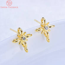 (165) 6PCS 11x9MM 24K Gold Color Brass with Zircon Flower Stud Earrings High Quality Diy Jewelry Findings Accessories 2024 - buy cheap