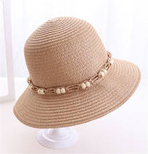 DONGYUN019 New women casual beading ribbon straw hat Summer female lady adjustable floppy wide brim sunhat beach sun cap Panama 2024 - buy cheap