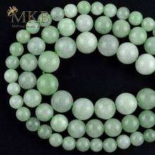 Pedra de jade verde, contas redondas com pedra branca, para fazer joias, espaçador, contas soltas, 6/8/10mm, 15 ", faça você mesmo, pulseira 2024 - compre barato
