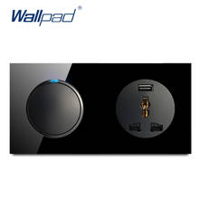 Interruptor de parede com tomada usb, interruptor com indicador led, painel de vidro cristalino, 1 gang, 2 direções