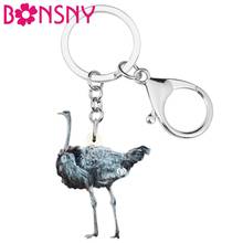 Bonsny-llaveros de avestruz gris acrílico para mujer, joyería con estampado de animales, accesorios para regalos, novedad 2024 - compra barato