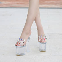 Summer Woman Transparent PVC Platform Sandals 18cm Ultra High Heel Colorful Rhinestone Crystal Office Ladies High Heel Shoes 2024 - buy cheap