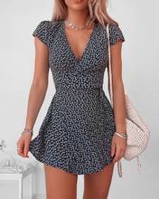 Women Summer Elegant Casual Floral V-Neck Short Sleeve Mini Dress 2024 - buy cheap