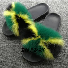 Women's Real Fox Fur Slides Raccoon Fur Slippers Female Plush Fur Flip Flops Ladies Fluffy Furry Sandals EU 28-45 2024 - buy cheap