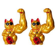Resin Big Arm Lucky Cat Animal Figurine Market Shop Welcome Cat Money Lucky Fortune Tabletop 2024 - buy cheap