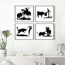 Impresiones de arte en lienzo minimalistas de Picasso moderno, póster negro blanco, pintura de Bullfighter español, imágenes de pared, decoración para sala de estar 2024 - compra barato