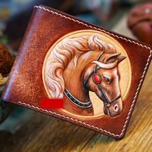 Hand-made Short Fine Horse Wallets Purses Men Clutch Vegetable Tanned Leather Thin Wallet Card Holder  Gift 2024 - buy cheap