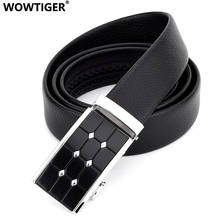 Wowtiger-cinto masculino em couro, fivela automática em preto, 3.5cm, resistente a arranhões, cinto masculino de marca de luxo 2024 - compre barato