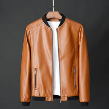 Chaqueta de Ciclismo de cuero sintético para hombre, abrigo informal de gran tamaño, ajustado, con cuello alto y manga larga, color naranja 2024 - compra barato