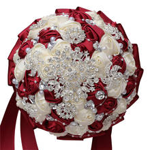 WifeLai-a Dark Red Ivory Silk Flowers Wedding Bouquet Diamond Brooch Bride 's Bouquet Wedding Flowers Bridal Bouquets W631 2024 - buy cheap