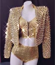 Sutiã jaqueta brilhante e lantejoulas, 2 cores, conjunto curto, roupa de baile de aniversário, mulheres, cantor, dançarino, traje, conjunto de roupas de bar 2024 - compre barato