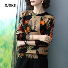 Xjxks 2020 outono inverno nova camisola de lã feminina de alta qualidade impressa casual em torno do pescoço camisola de malha feminina pulôver 2024 - compre barato