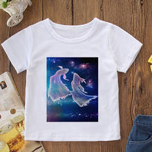 Camisa branca com gola redonda, camiseta para crianças com constelação moda harajuku, gola redonda, verão 2020 2024 - compre barato
