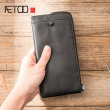AETOO Men's leather ultra-thin long zippered wallet, men's wallet hand-caught bag, female cowhide casual pocket money clip 2024 - buy cheap