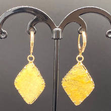 Luz amarelo ouro cor losango forma malaquita pedra balançar brincos para mulher rock cristal jóias 2024 - compre barato