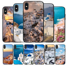 Beautiful Oia Santorini Greece Black Soft Phone Case for IPhone 13 12 XR XS Max 5 5S SE 2020 6 6S PLUS 7 8 X 11Pro Max 11 Cover 2024 - buy cheap