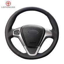 LQTENLEO Black Genuine Leather Hand Sew Car Steering Wheel Cover For Ford Fiesta 2008-2013 Ecosport 2013-2016 2024 - buy cheap