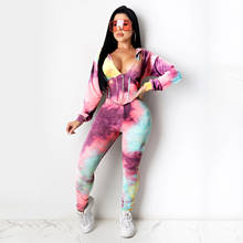 Plus Size Sports Suits Tie Dyeing Two-Pieces Outfits Women Tracksuits Fashion Long Sleeve Zipper Hooded Coat+High Waist Leggings 2024 - buy cheap