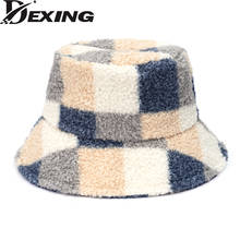 Fashion Outdoor Plaid Winter Bucket Hat Women Faux Fur Bob Chapeau Fishing Hat Warm Soft Lambs Fisherman Hat Lady Panama Gorras 2024 - buy cheap