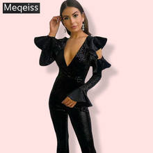 MEQEISS-mono negro de lentejuelas para mujer, monos Bodycon brillantes de manga larga, monos sexys, monos de fiesta para Club con purpurina 2024 - compra barato